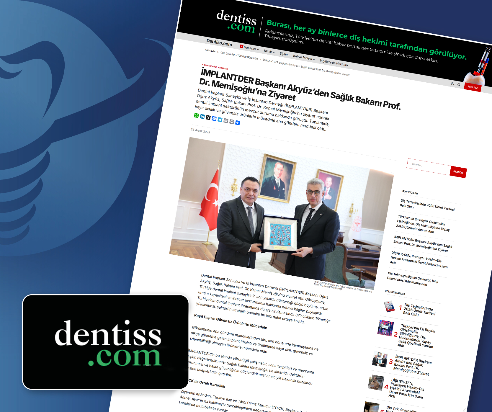 Dentiss.com - İMPLANTDER Başkanı Akyüz’den Sağlık Bakanı Prof. Dr. Memişoğlu’na Ziyaret